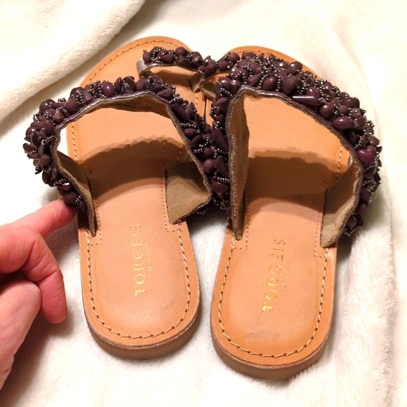Torgeis Sandals sz 7 Leather lining with beads - Picture 2 of 8